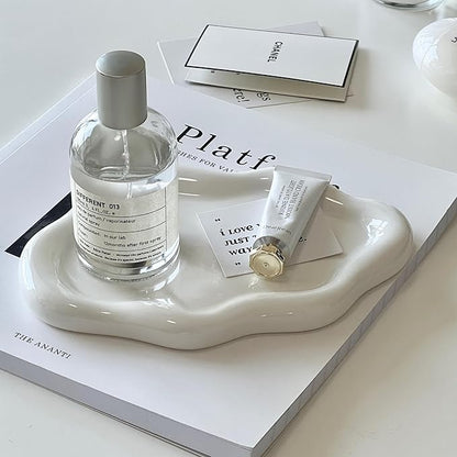 CESTATIVO Jewelry Dish - Trinket & Ring Tray, Ceramic, Aesthetic Vanity Decor - Mother's Day, Christmas, Birthday Gift for Women (White)