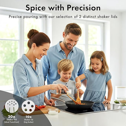 Glass Spice Jars with Labels and Steel Lids (24 x 4oz) Spice Containers with 240 Label, Steel Funnel, Shaker Inserts, Empty Square Seasoning Organizer for Spice Rack, Cabinet, Drawer