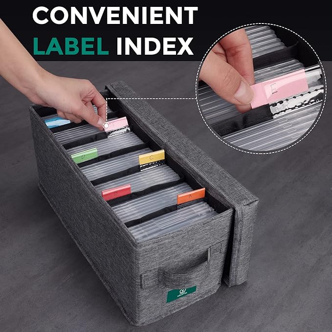 CD Storage Box with Lid Pack of 3, Practical CD Case Holder Organizer with Index Labels, 14.6 x 5.7 x 6.1 Inches CD Storage Case to Store up to 105 CDs Jewel Cases, and 579 Discs- Grey