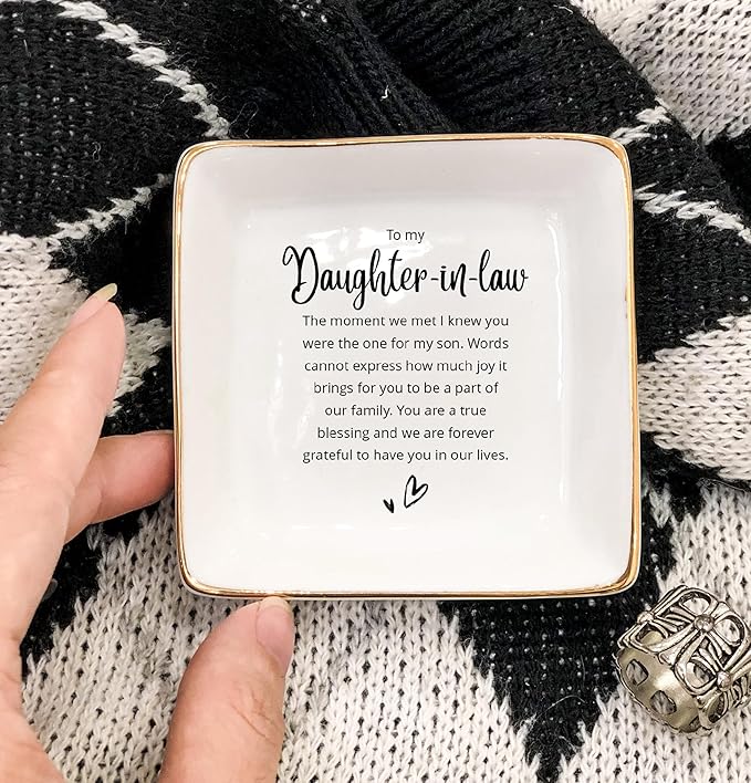 HatafaFurni Daughter In Law Gift, Ring Dish, Jewelry Dish, Present For Daughter In Law, Daughter In Law Birthday Gift, Bonus Daughter Gift, Future Daughter Gift From Mother In Law, White, mil01