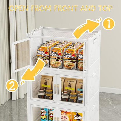 Vavkorkula Large Clear Stackable Storage Bins with Lids, 180QT-45QT*4Tier Foldable Cabinet for Closet Organizers, Plastic Storage Box with Wheels White