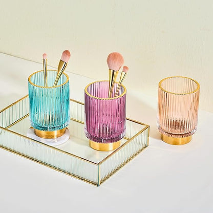 LEICURACE Makeup Brush Holder Organizer,Toothbrush Holders,Desk Pen Pencil Holder,Multifunctional Vintage Glass Brush Cup(A3-23-US)
