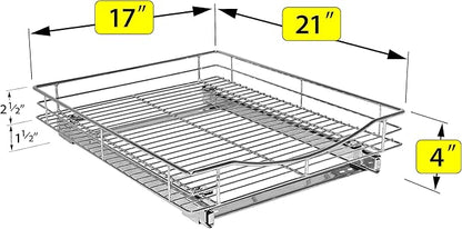LYNK PROFESSIONAL® Pull Out Cabinet Organizer, 17" x 21" Slide Out Drawers for Kitchen Cabinets - Sliding Pull-Out Pantry Shelves – Home Shelf Organizers - Lifetime Ltd. Warranty, Chrome
