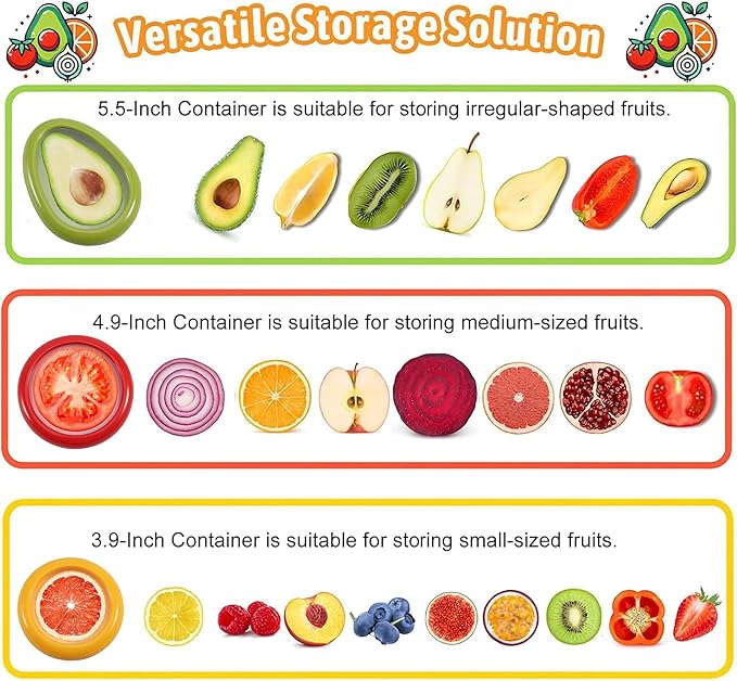 Weesdsio 5 Pcs Avocado Saver and Tomato Holder Set of 5 Reusable Storage Containers for Fridge Silicone Fruit and Vegetable Anti-Oxidation Storage Box Ideal for Garlic, Onions, Lemons, and Potatoes
