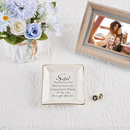 COZITED Sister Gifts, To My Sister Ring Tray Jewelry Dish, Sister Birthday Gifts for Sister Christmas Mother's Day Valentines Gift for Sisters from Sister Brother