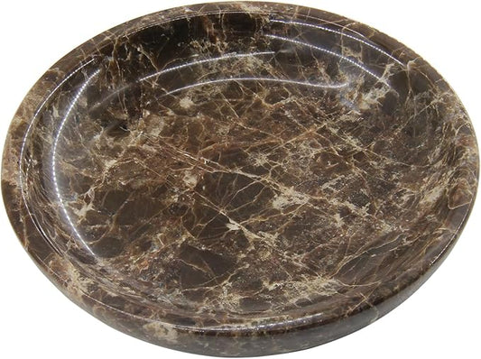 Small Natural Marble Jewelry Tray Key Plate Holder Dish Trinket Decor Catch All Bowl for Ring Earring Stone Gift for Women Daugther,Dark Brown
