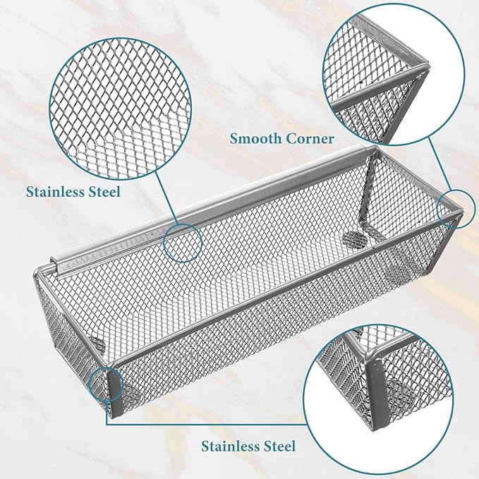 6 Pcs Mesh Silverware Drawer Organizer, Metal Drawer Organizer for Kitchen, Small Utensil Drawers Organizers with Interlocking Arm for Flatware, Knives, Spoons,Cosmetic (Silver 9 * 3 * 2 inch)