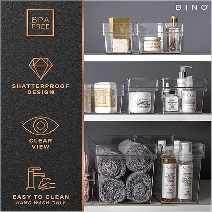 BINO | Plastic Storage Bins, Small - Shallow | THE HANDLER COLLECTION | Multipurpose Organizer Bins | Kitchen Pantry Organizers and Storage | Clear Containers for Organizing Home | Freezer Organizer