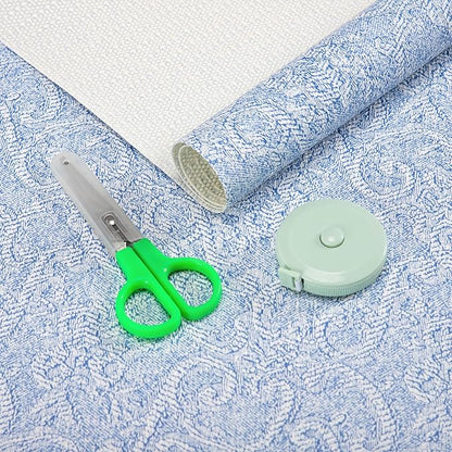 FIFTY FEET 18X288 Inch Shelf Liner with Scissor & Tape Measure for Kitchen Cabinets, PVC Drawer Liner for Dresser Non-Slip Bathroom, Non-Adhesive Cabinet Liner Washable (Pale Blue)