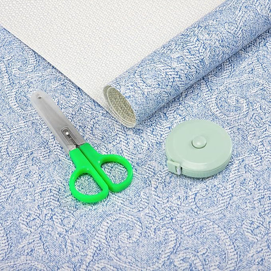 FIFTY FEET 18X192 Inch Shelf Liner with Scissor & Tape Measure for Kitchen Cabinets, PVC Drawer Liner for Dresser Non-Slip Bathroom, Non-Adhesive Cabinet Liner Washable (Pale Blue)