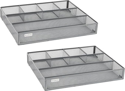 Mind Reader Drawer Organizer, Desk Org, Utensil Organizer, Office, Kitchen, Metal Mesh, Set of 2, Silver