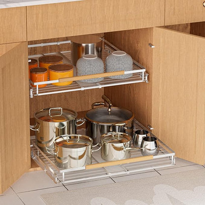 SANNO Pull Out Cabinet Organizer, Expandable Slide Out Cabinet OrganizerKitchen Sliding Shelf Under Sink Shelf, Expandable Drawer Shelves with Sliding 12.1 to 18.4" W