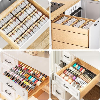 PanPanPal Spice Drawer Organizer, 4 Tier- 4 Pack Amber Acrylic Drawer Seasoning Organizer, Expandable From 11'' to 22'' Kitchen Spice Rack Organizers and Storage for Drawer (Jars not included)