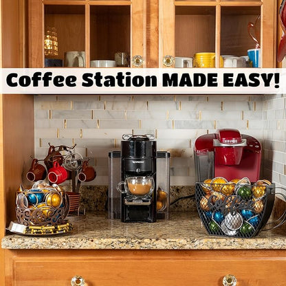 Made Easy Kit Coffee Pod Organizer Compatible with Nespresso Vertuo and Original - Countertop Sculpture Holder Basket Style for Café Bar, Corner Station Office Break Area (Mountable Mug Black)