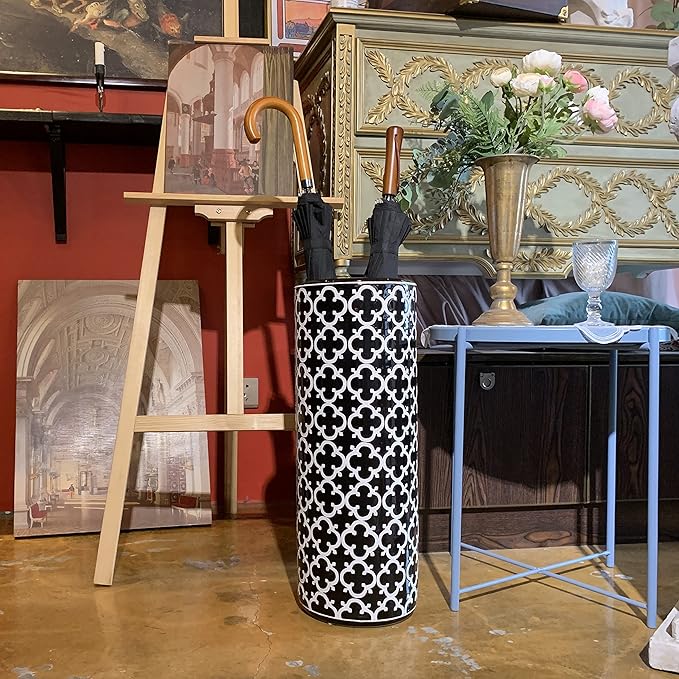 Porcelain Ceramic Umbrella Stand Holder Modern Style Floor Vase for Storage Canes Walking Sticks Golf Umbrella Mono-pods Tripod Bat Golf Club Gift Entryway Indoor 24" High Black&White
