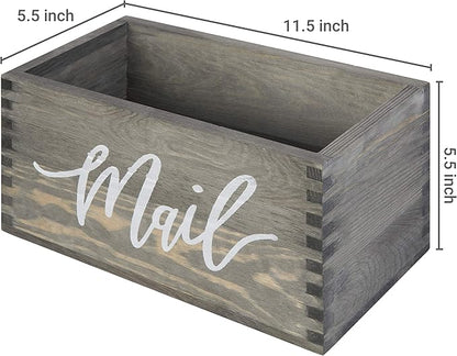 MyGift Mail Holder Storage Organizer Box Solid Wood with MAIL Script Design, Desktop Letters, Bills, Notes and Postcard Bin for Home Office Dorm Room (Vintage Gray)