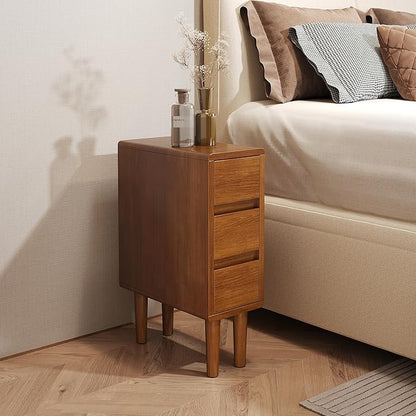 Narrow Nightstand with 3 Drawers Narrow Night Stand Solid Wood Bedside Table Mid Century Modern Nightstand Wooden End Table for Bedroom, Living Room, Study, Office