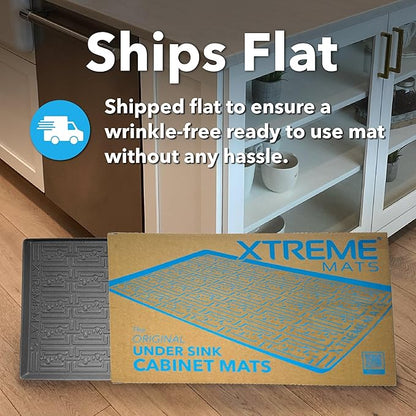 XTREME MATS Waterproof Undersink Mat (Gray 28" 1/4 x 22 1/4) Cabinet Base Liner for Kitchen & Laundry Cabinets Catches Leaks Prevents Damage Flexible Sink Driptray