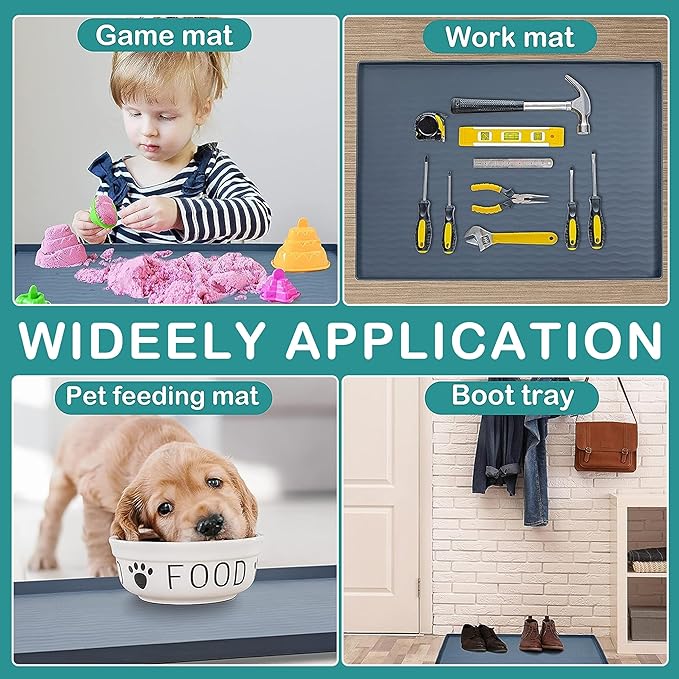 URMONA Waterproof Silicone Under Sink Mat 19'' x 12'' Shelf Liner for Kitchen and Bathroom, Cabinet and Counter Protector, Storage and Organizers, Litter Mat, Pet Cat Puppy Essentials(Dark Grey)
