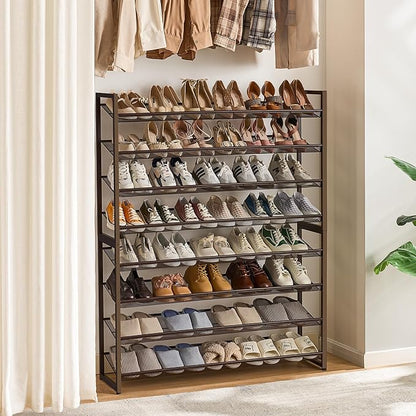 Shoe Rack, Long Shoe Organizer,Max Holds 50 Pairs,8 Tier Metal Shoe Storage Shelf,4-Tier Stackable Shoes Organizer for Garage, Entryway,Bronze