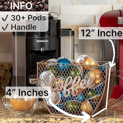 Made Easy Kit Coffee Pod Organizer Compatible with Nespresso Vertuo and Original - Countertop Sculpture Holder Basket Style for Café Bar, Corner Station Office Break Area (Mountable Mug Vintage)