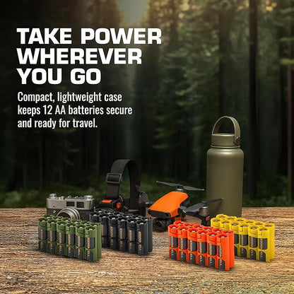 Storacell AA-12 Battery Storage Caddy and Dispenser (Pack of 2), Military Green, Holds 12 AA Batteries (Not Included), Durable & Compact Design, The Original Battery Caddy, Made in The USA