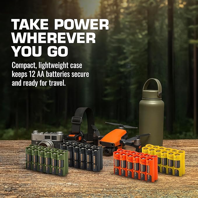 AA Battery Storage Caddy by Storacell, Orange, Holds 12 Batteries (Not included)