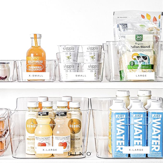 BINO | Plastic Storage Bins, Large - 12 Pack | THE SOHO COLLECTION | Multi-Use Organizer Bins | Built-in Handles | BPA-Free | Pantry Organization | Home Organization | Fridge Organizer | Freezer Org