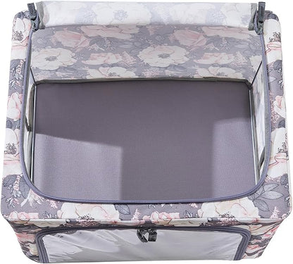 Periea 'Beau' Foldable Stackable Fabric Home Storage Boxes with Steel Frames - Set of 2 (Floral Grey, Small)