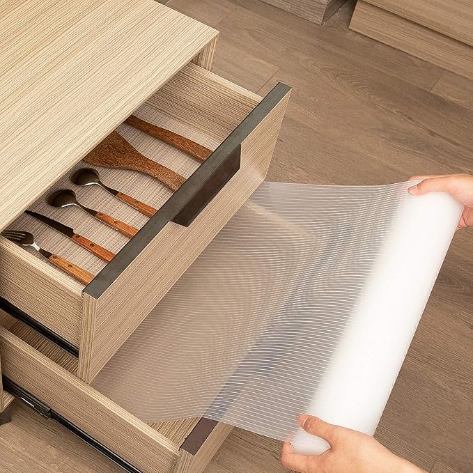 Shelf Liner Drawer Liner, 12IN x 20FT Non Slip Non Adhesive Cabinet Liner for Kitchen, Refrigerator, Drawer - Clear Ribbed