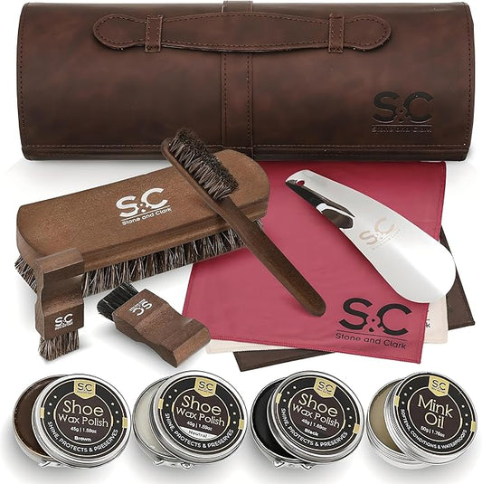 Stone and Clark Original Shoe Polish & Care Kit - Leather Shoe Shine Kit for Men & Women