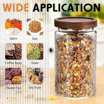 Domensi 6 Pcs Vintage Glass Jars 34 oz Glass Storage Jars with Lids Window Pattern Airtight Storage Containers for Kitchen Counter, Pantry, Coffee Bean, Grains, Tea, Sugar, Flour, Candy, Oats