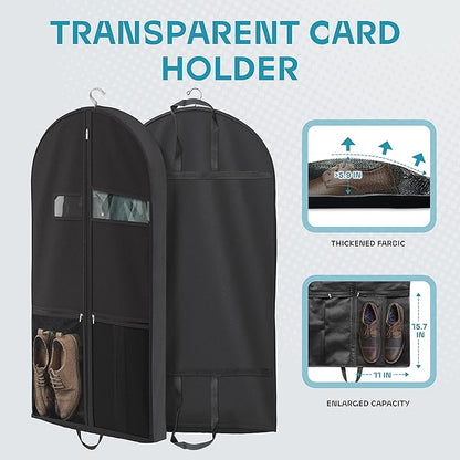 43" Travel Garment Bag with Accessories Zipper Pocket, Heavy Duty Suit Bag for Suits, Tuxedos, Dresses, Coats, Black, 1 pack