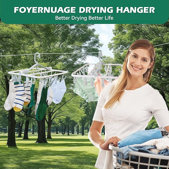 Plastic PP Drying Hanger, Anti-Rusty Drying Rack for Clothes, Socks, Lingeries, Delicates, Drying Hanger with 20 Clips for Baby Clothes, Towels