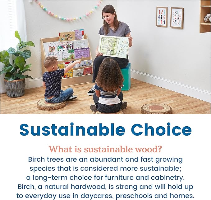 ECR4Kids Streamline Single-Sided Book Display with Storage, Classroom Bookshelf, Natural