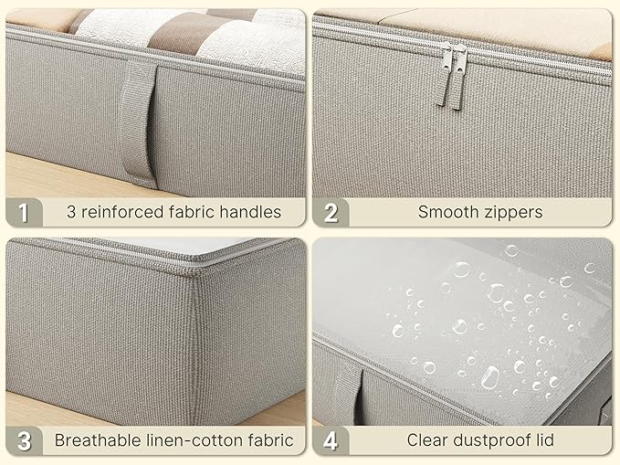 TidyCorner 2-Pack Under Bed Storage Containers, 8 Inches Tall Underbed Clothes Storage Organizer Bin with Sturdy Sidewalls/Bottom, Under the Bed Storage Bags 2 Storage Bins, Light Grey