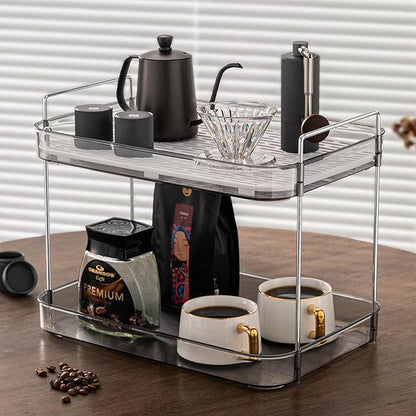 Coffee Bar Accessories, Station Organizers,Large Capacity Storage with Drain Board,Whisky Tray,Mug Tea Cup Holder Coffee Bar Organizer, Smoky Gray