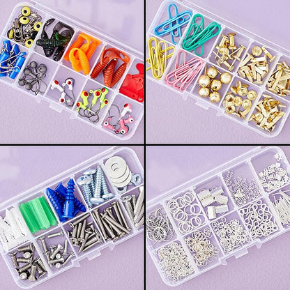 Juvale 12-Pack Mini Tackle Box Organizer - Clear Plastic, 5 x 2.6 x 0.8 In - Customizable Dividers for Screw & Bead Storage - Craft & Earring Storage Containers
