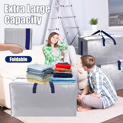 SWEET DOLPHIN 6 Pack Extra Large Moving Bags with Strong Zippers & Carrying Handles, Heavy Duty Storage Tote for Space Saving Moving Storage, Fold Flat, Alternative to Moving Box (Silver)