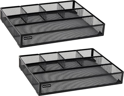Mind Reader Drawer Organizer, Desk Org, Utensil Organizer, Office, Kitchen, Metal Mesh, Set of 2, Black