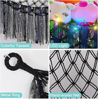 FIOBEE Stuffed Animals Net or Hammock with LED Light, Toy Hammock Hanging Stuffed Animals Storage Organizer Holder Room Décor for Nursery Kids Bedroom