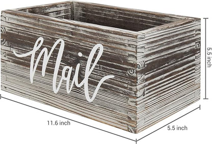MyGift Mail Holder Storage Organizer Box Torched Wood with MAIL Script Design, Desktop Letters, Bills, Notes and Postcard Bin for Home Office Dorm Room