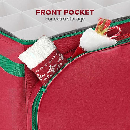 HOLDN’ STORAGE Premium Christmas Ornament Storage Container - Holds Up to 72-4” Ornaments Durable 600D Fabric - Adjustable Dividers - 3 Individual Trays - Metal Frame - Red
