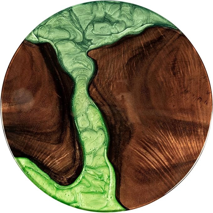 Handmade 16" Wood and Epoxy Resin Lazy Susan, Turntable for Kitchen Countertop, Rotating Display Stand, Round Wooden Platter, Organizer and Storage for Dining Table, Home Decor (Lime Green)