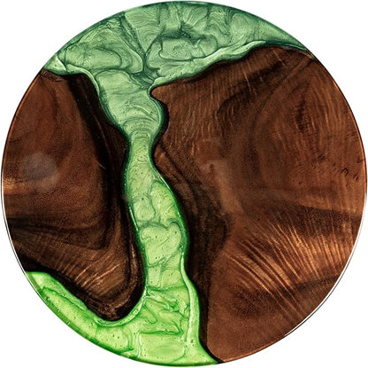 Handmade 16" Wood and Epoxy Resin Lazy Susan, Turntable for Kitchen Countertop, Rotating Display Stand, Round Wooden Platter, Organizer and Storage for Dining Table, Home Decor (Lime Green)