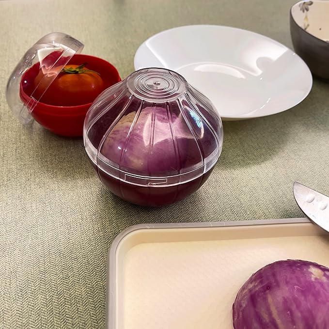 Magicaleast 2PCS Fruit and Vegetable Shaped Savers Onion and Tomato Storage Containers for Fridge Vegetable Crisper Makes Food Stays Fresh Longer