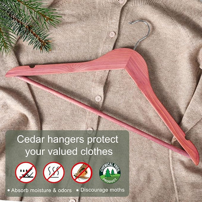 TOPIA HANGER American Red Cedar Wooden Hangers 18 Pack, Clothes Hangers for Closet, Wood Suit Hangers with Smooth Cut Notches, 360°Flexible Hook, Non-Slip Pants Bar(Natural)- CT22C