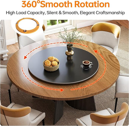 Lazy Susan Turntable 23.6 Inch - 360° Silent Rotating Anti-Slip Serving Tray, Heavy Duty Centerpiece for Kitchen, Dining & Coffee Table - Black Modern Design with Non-Slip Base