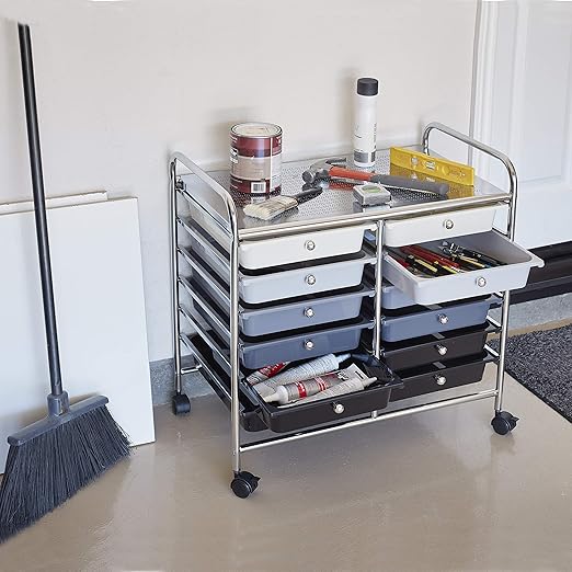 ECR4Kids 12-Drawer Value Mobile Organizer, Storage Cart, Grey Ombre