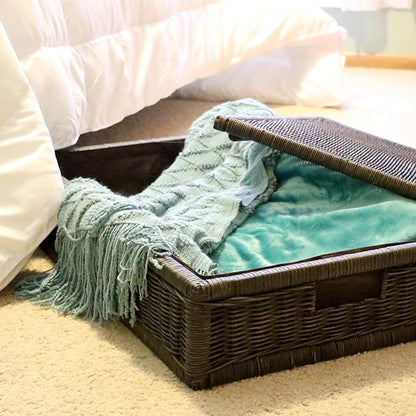 The Basket Lady Underbed Wicker Storage Box, Large, 28 in L x 18 in W x 7 in H, Antique Walnut Brown